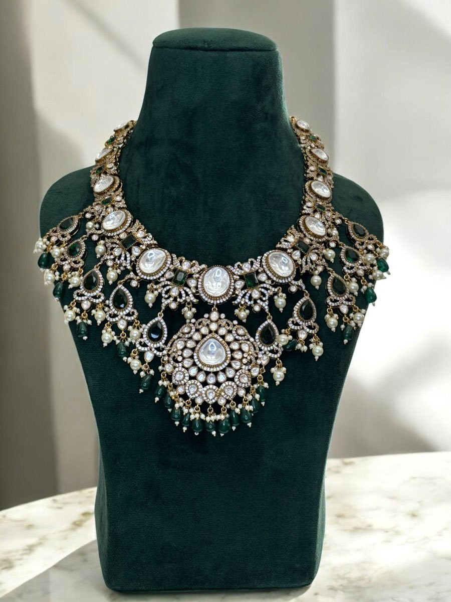 Sabyasachi Inspired Moissanite Kundan Semi Bridal Necklace Set