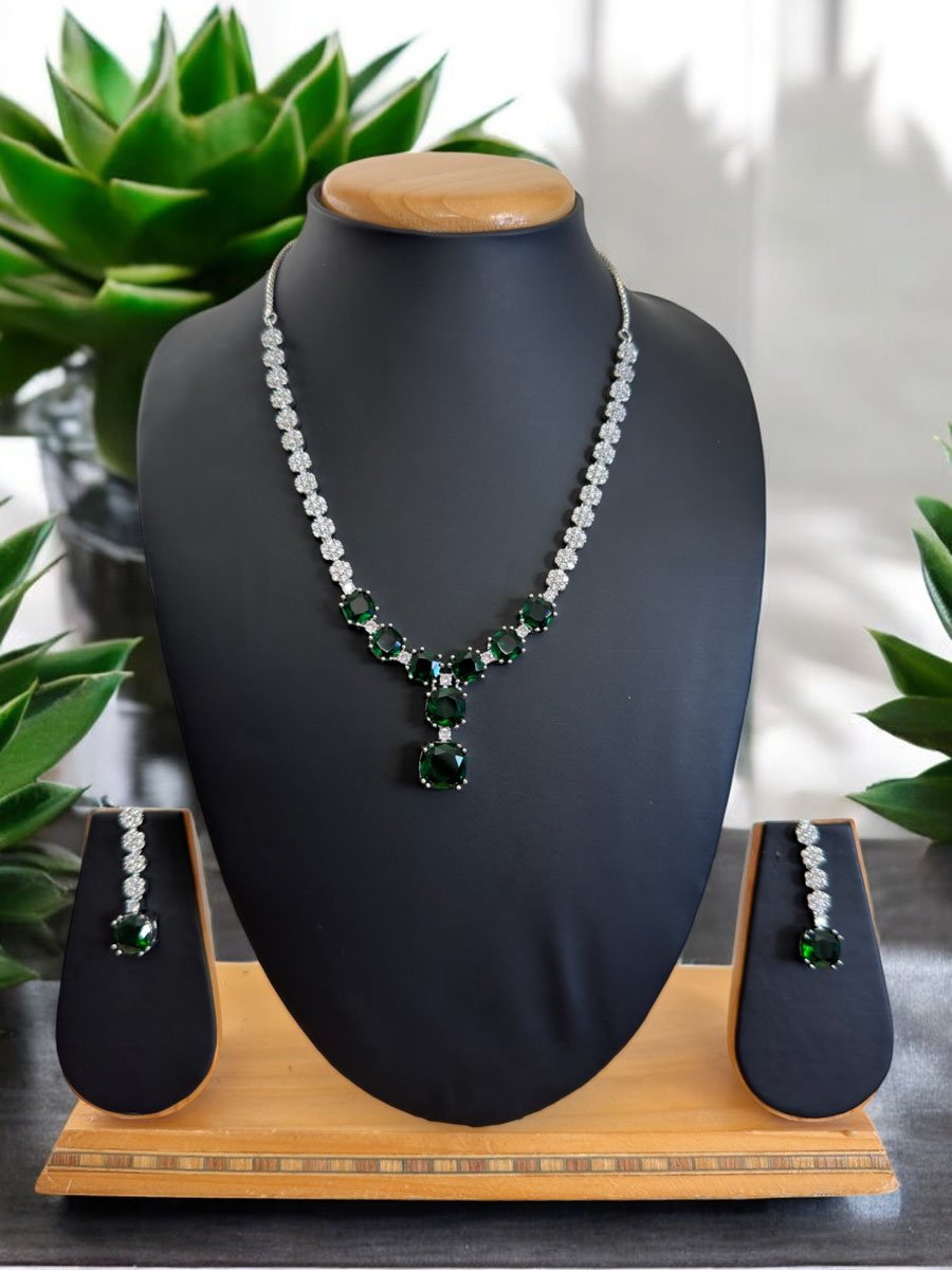 Emerald CZ Pendant Necklace Set