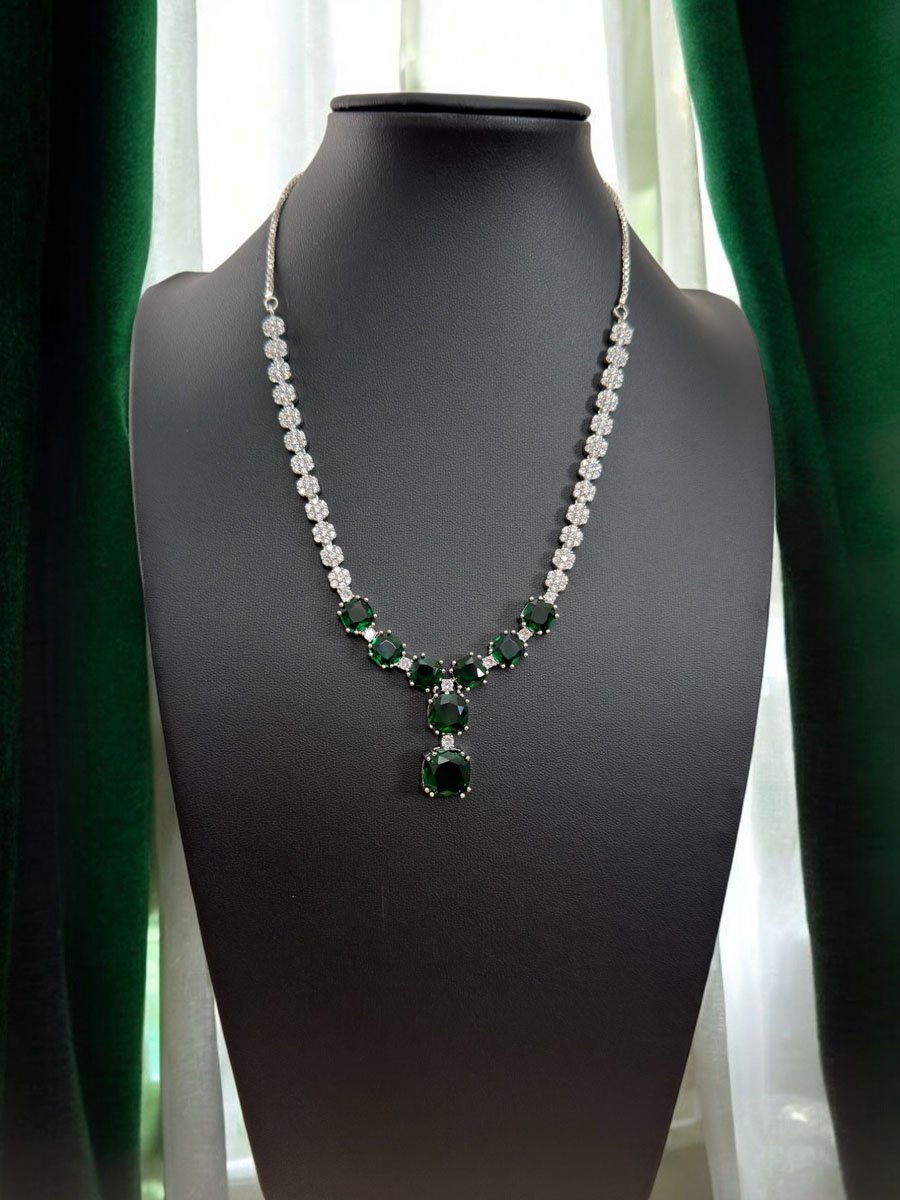 Emerald CZ Pendant Necklace Set