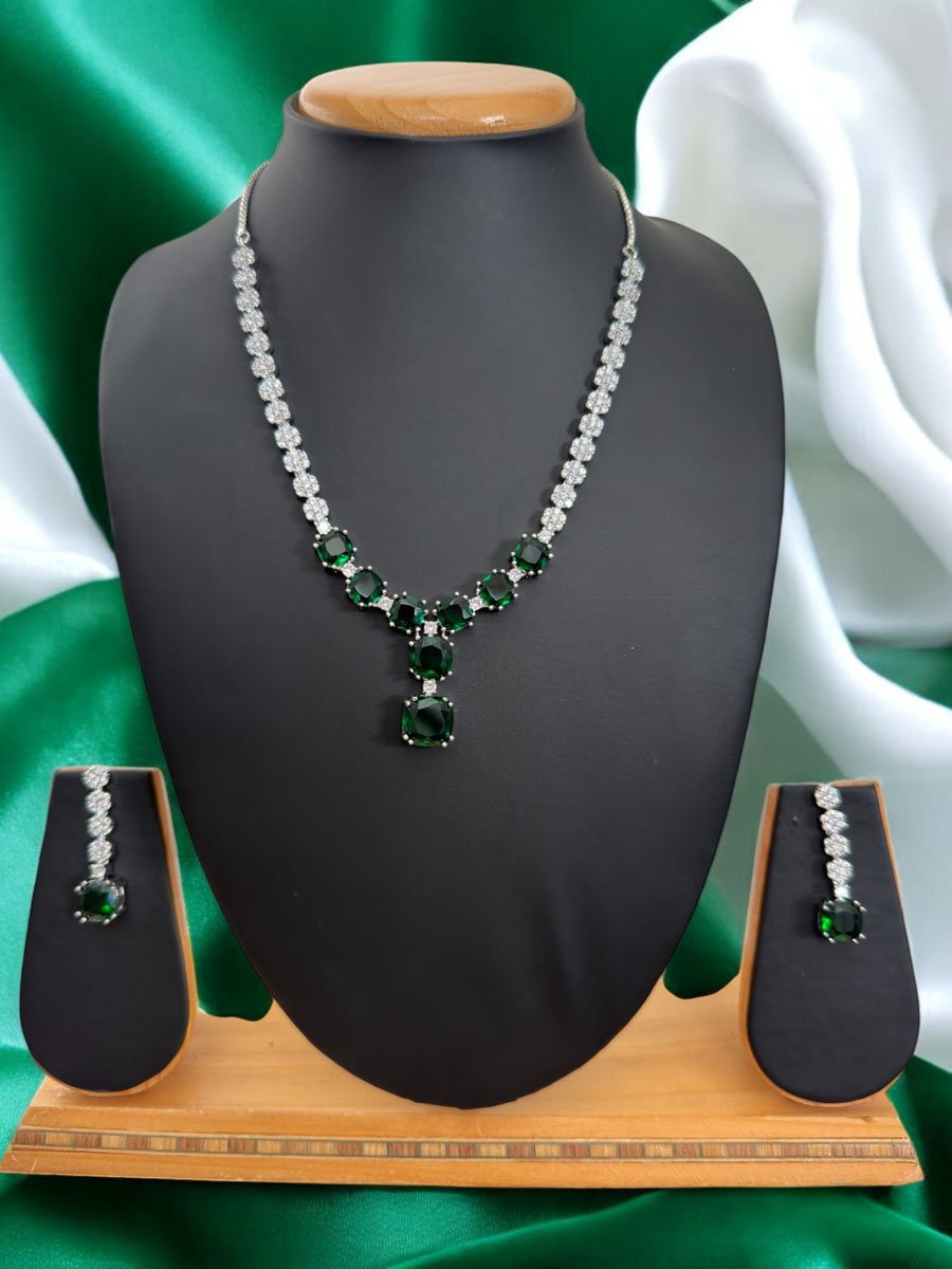 Emerald CZ Pendant Necklace Set