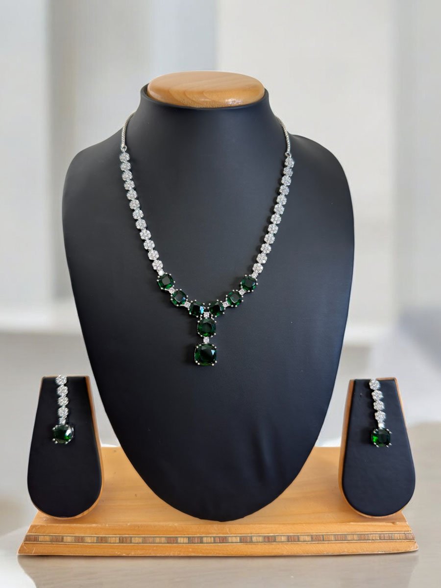 Emerald CZ Pendant Necklace Set