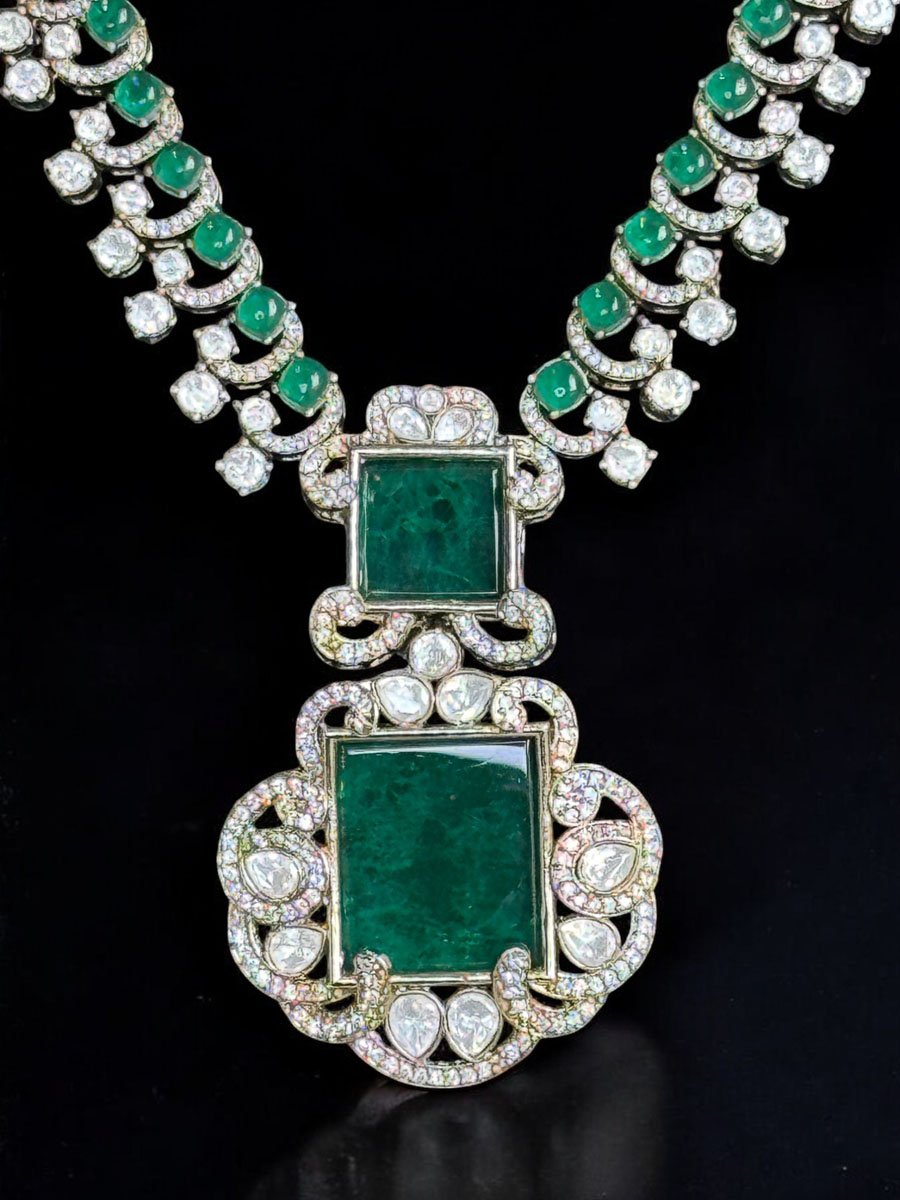 Nita Ambani Inspired Emerald Moissanite Necklace Set