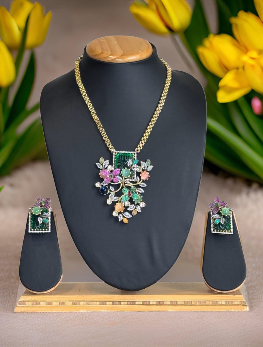 Elegant Sabyasachi Inspired Multi Stone Pendant Set