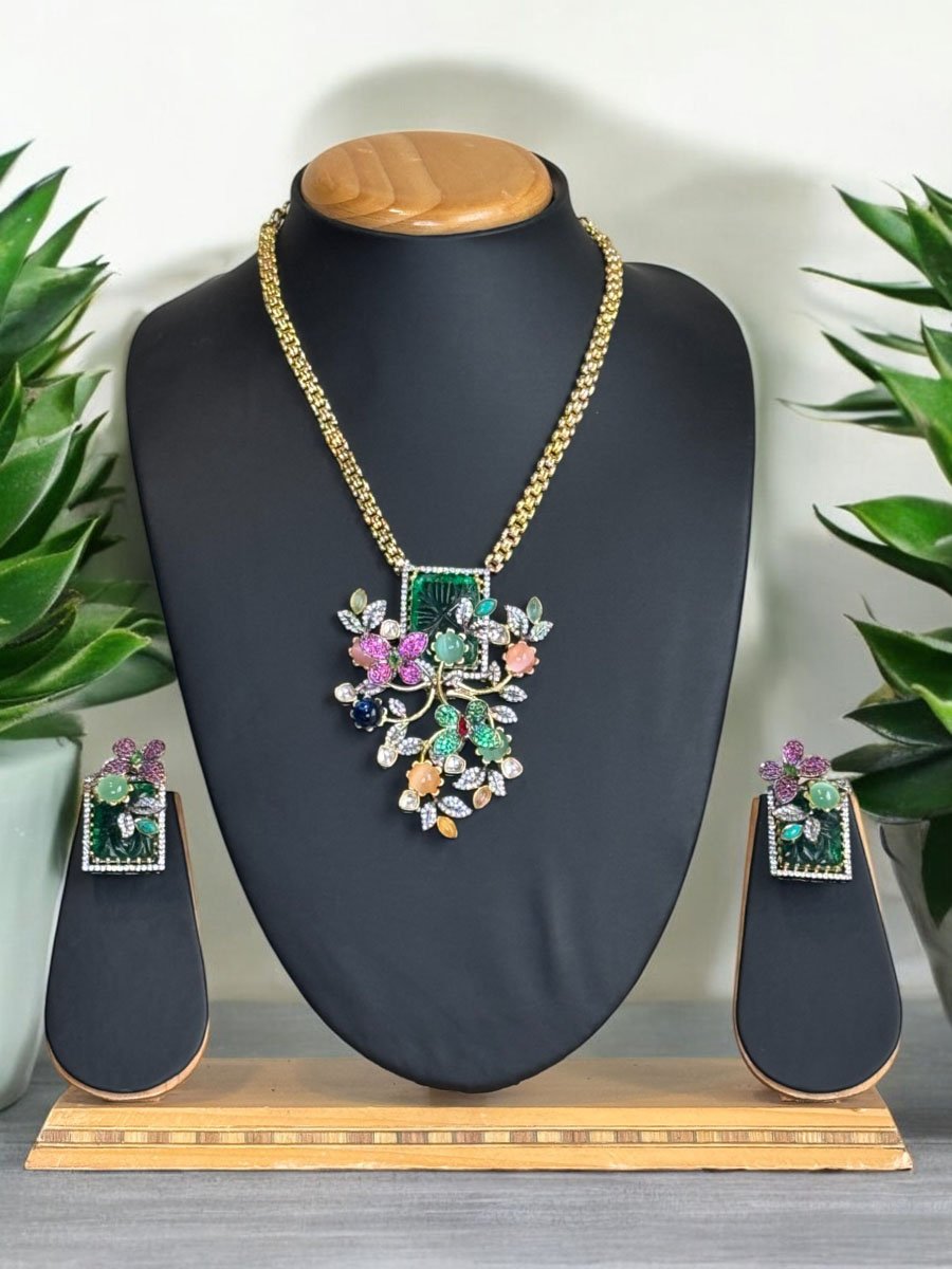 Elegant Sabyasachi Inspired Multi Stone Pendant Set