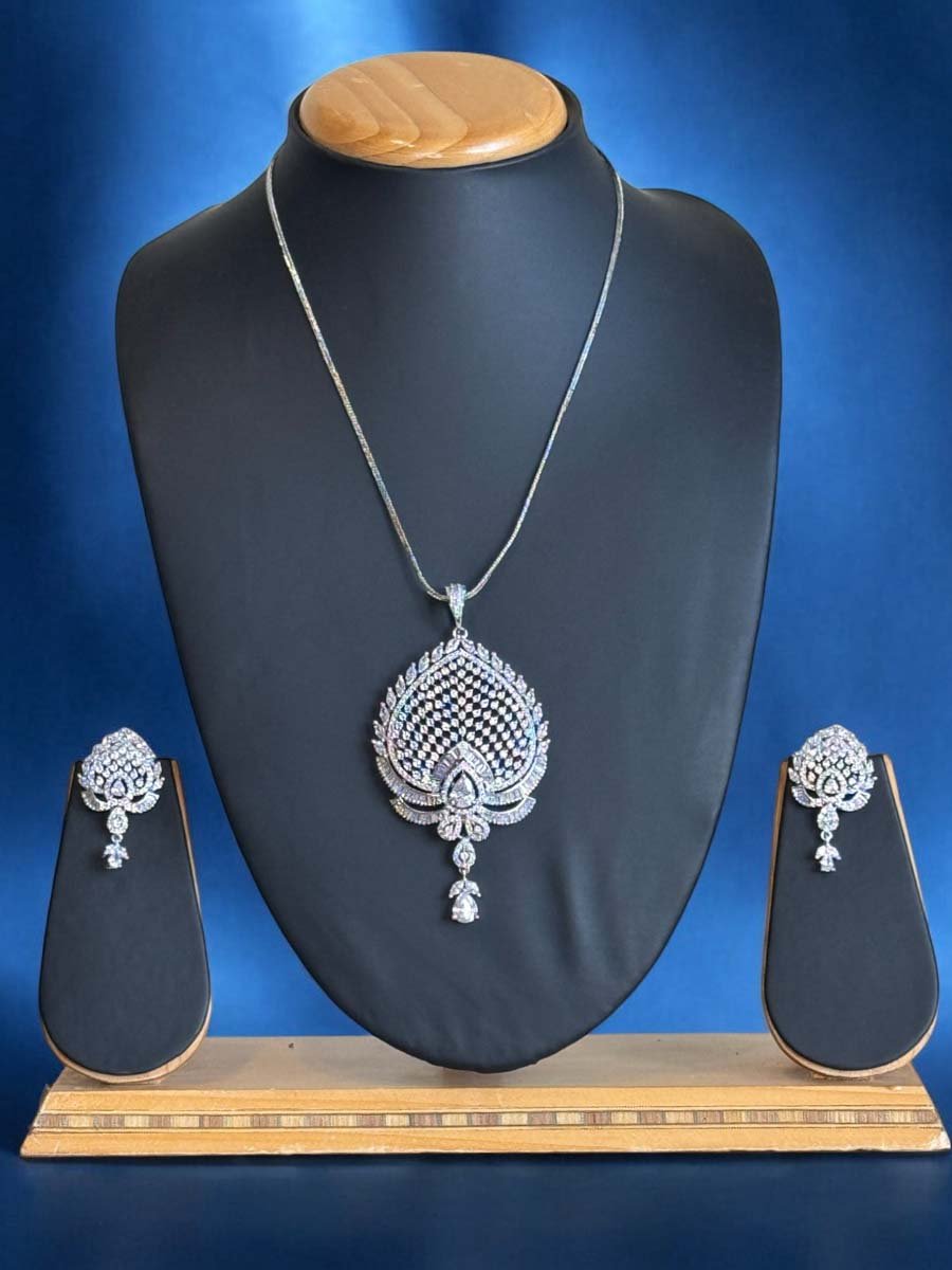 Bollywood Inspired Rhodium plated CZ Pendant Set