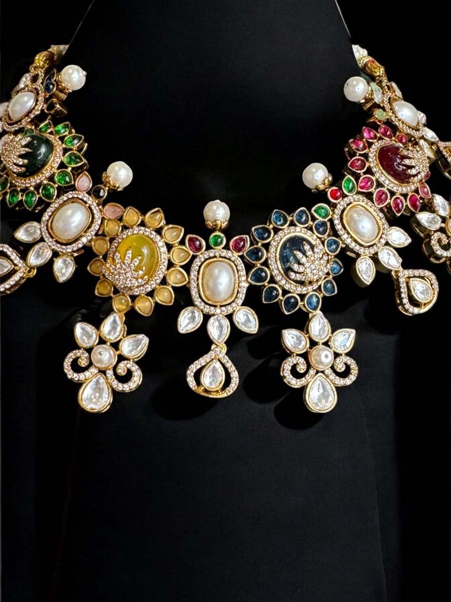 Navratan Monalisa Kundan Necklace Set