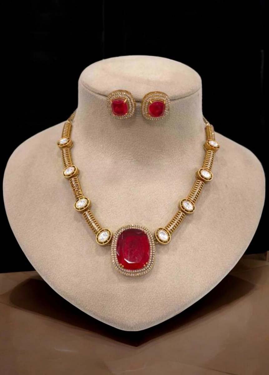 Celebrity Inspired Gold Uncut Polki Kundan Hasli set