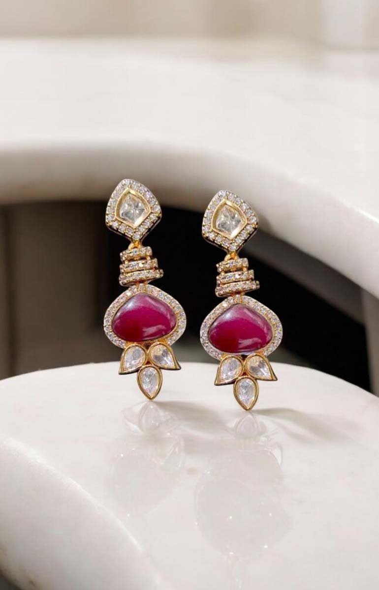 Delicate Ruby Kundan Earrings