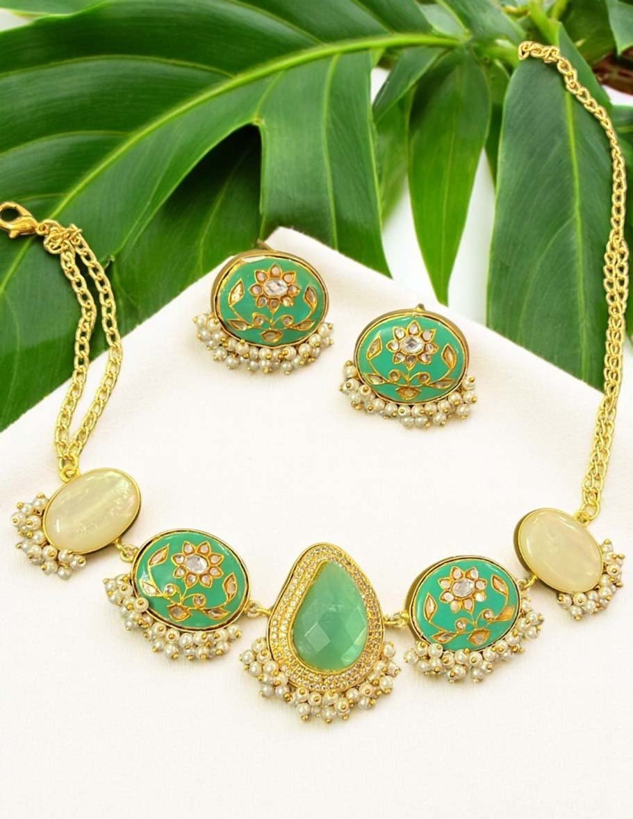 Bollywood Inspired Mother of Pearls Meenakari Necklace Set