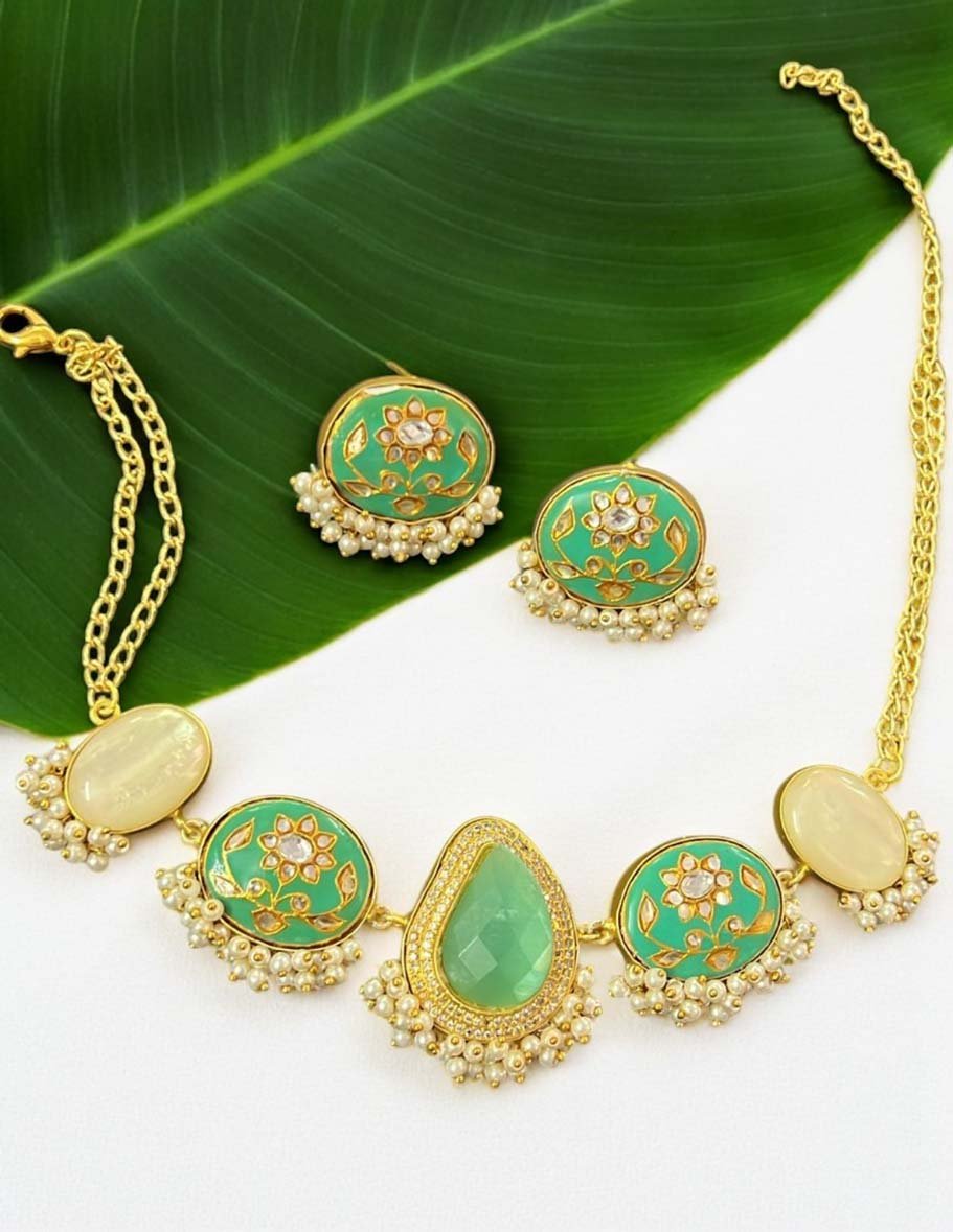 Bollywood Inspired Mother of Pearls Meenakari Necklace Set