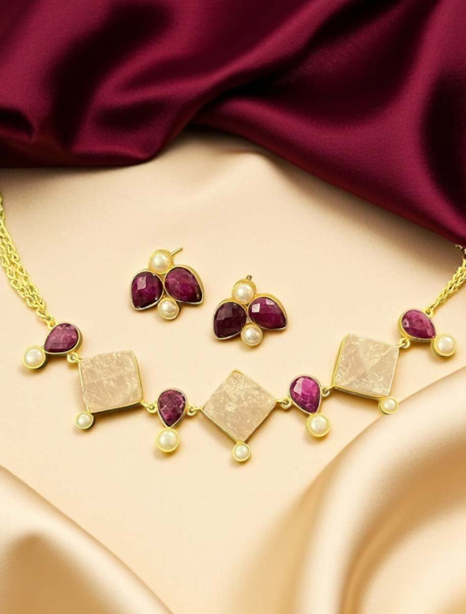 Natural Citrine Stones MOP Necklace Set