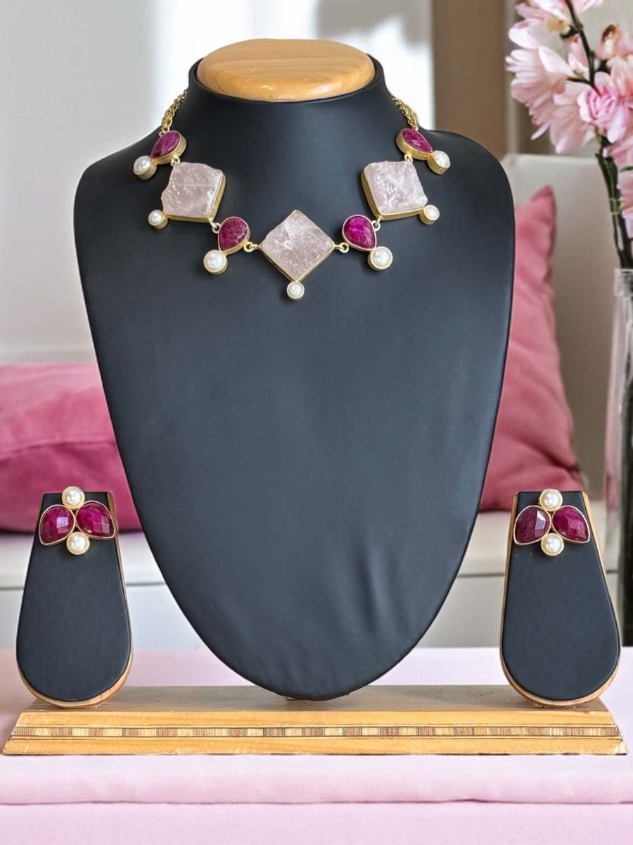 Natural Citrine Stones MOP Necklace Set