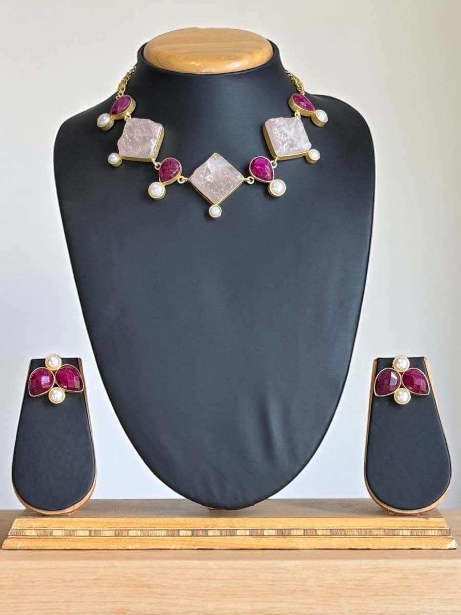 Natural Citrine Stones MOP Necklace Set