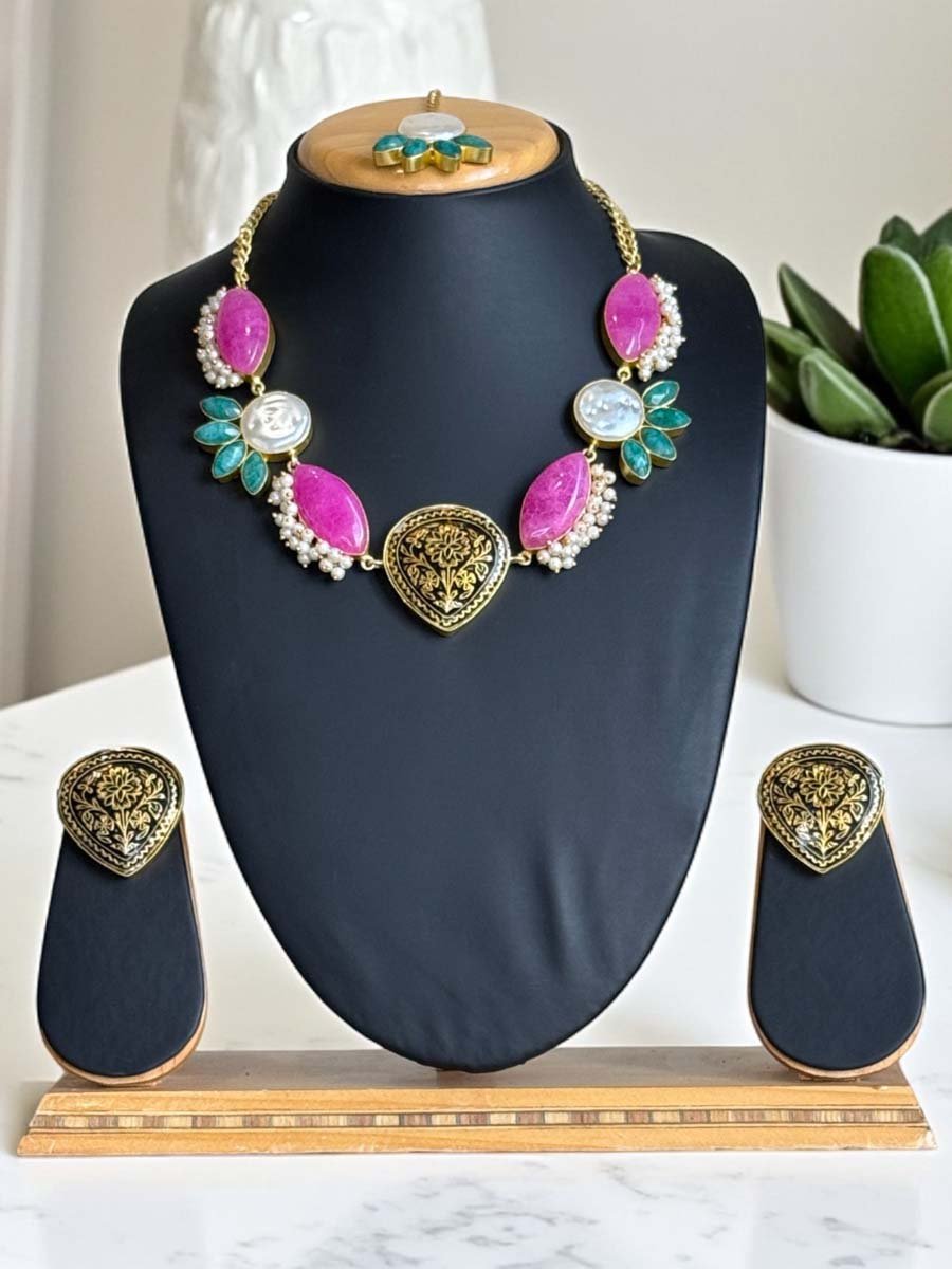 Handmade Natural Stones Designer MOP Necklace Set