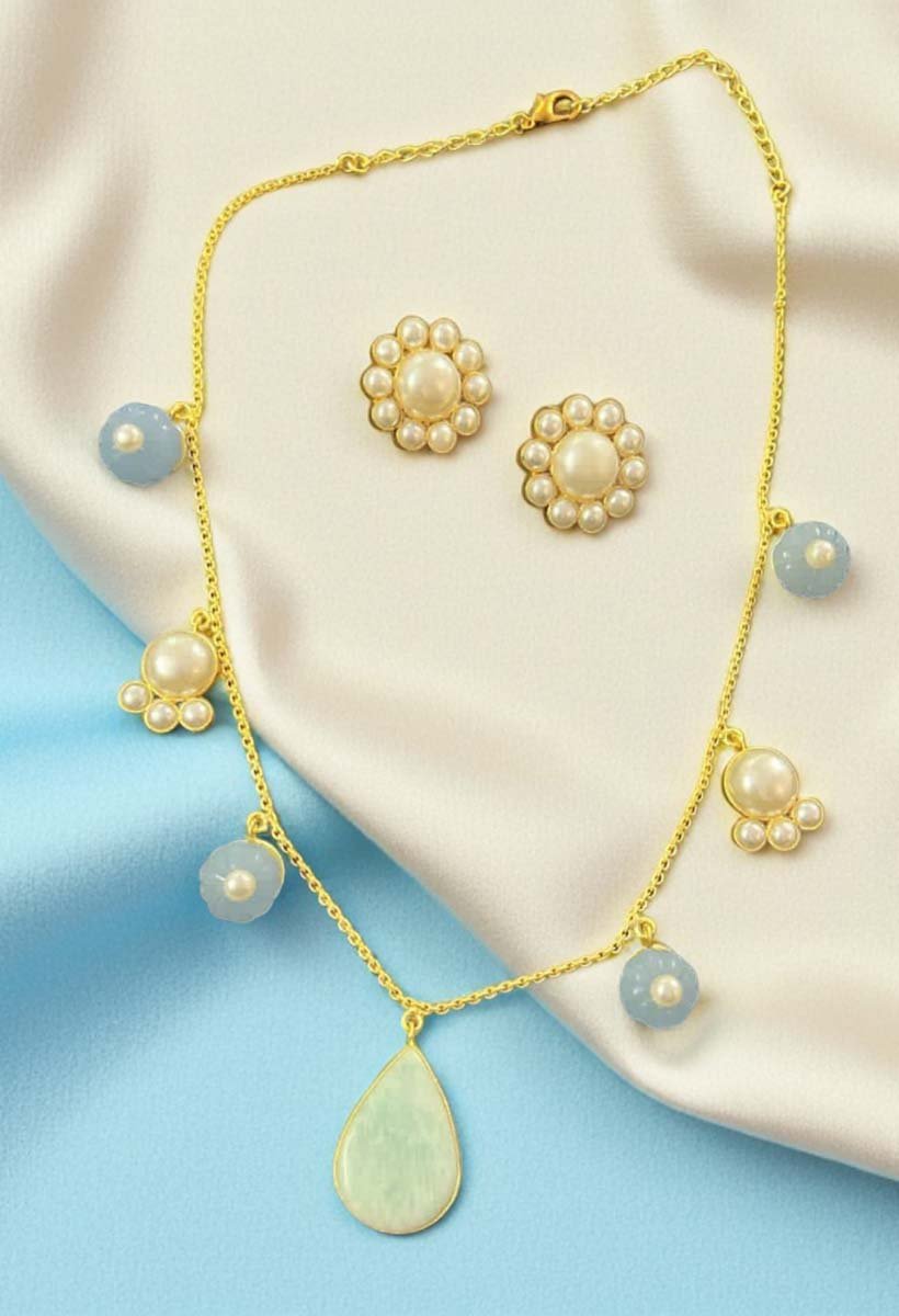 Delicate Summer MOP Necklace with Amazonite Pendant