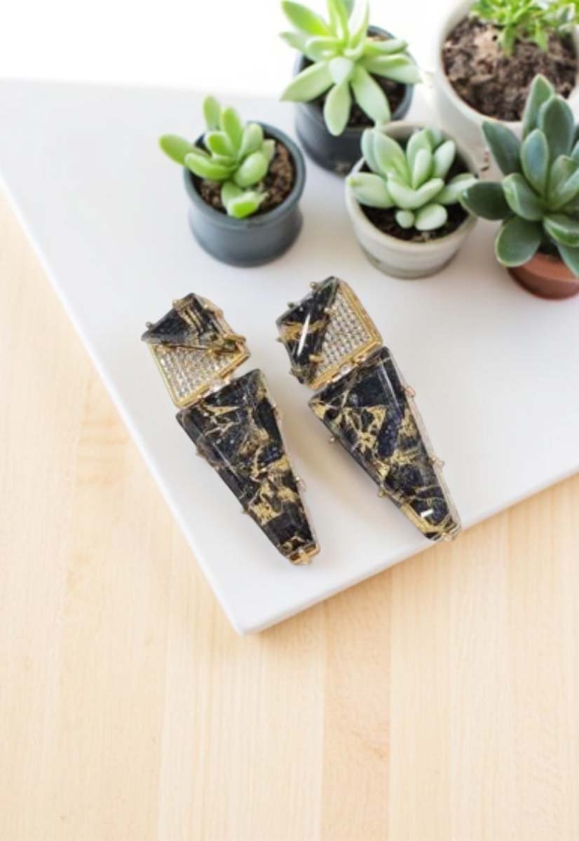 Celebrity Inspired Marble Stones CZ Long Earrings