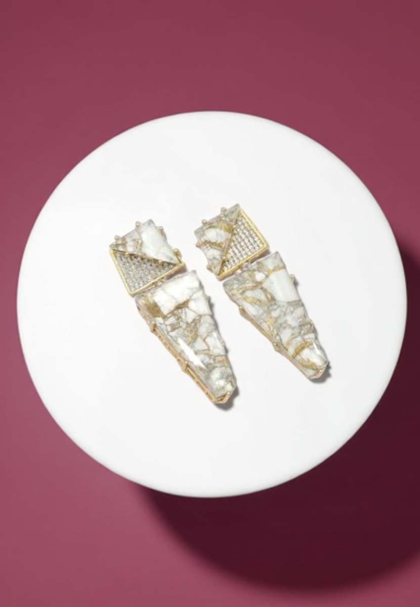 Celebrity Inspired Marble Stones CZ Long Earrings