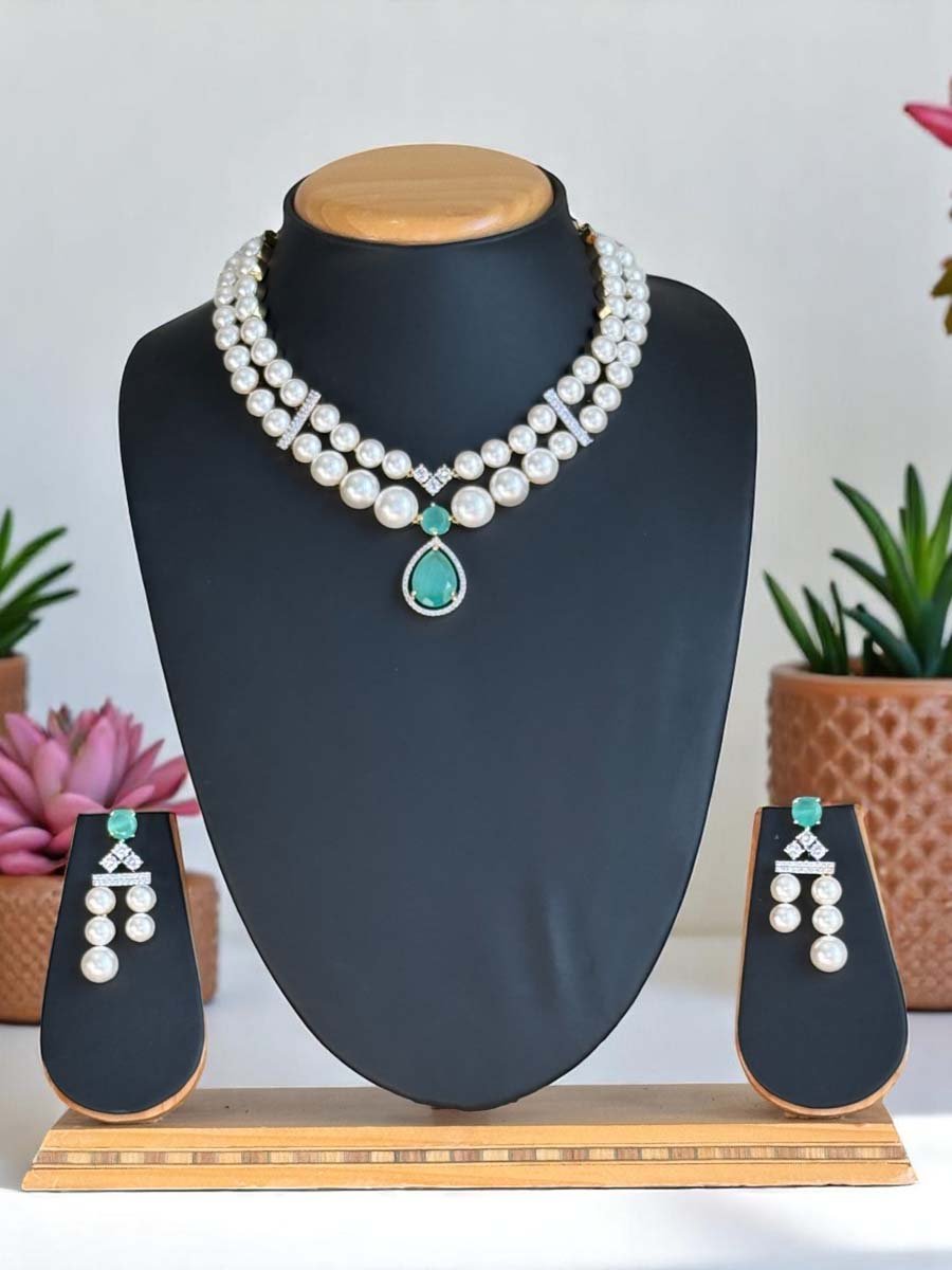 AD CZ Fresh Water Pearls Necklace Set