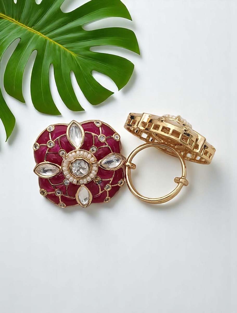 Square Shaped Meenakari Kundan Finger Ring