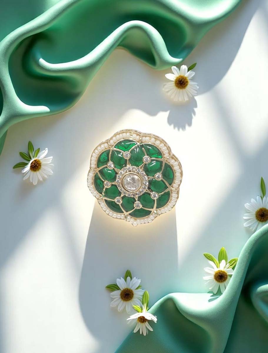 Round Shaped Meenakari Kundan Finger Ring