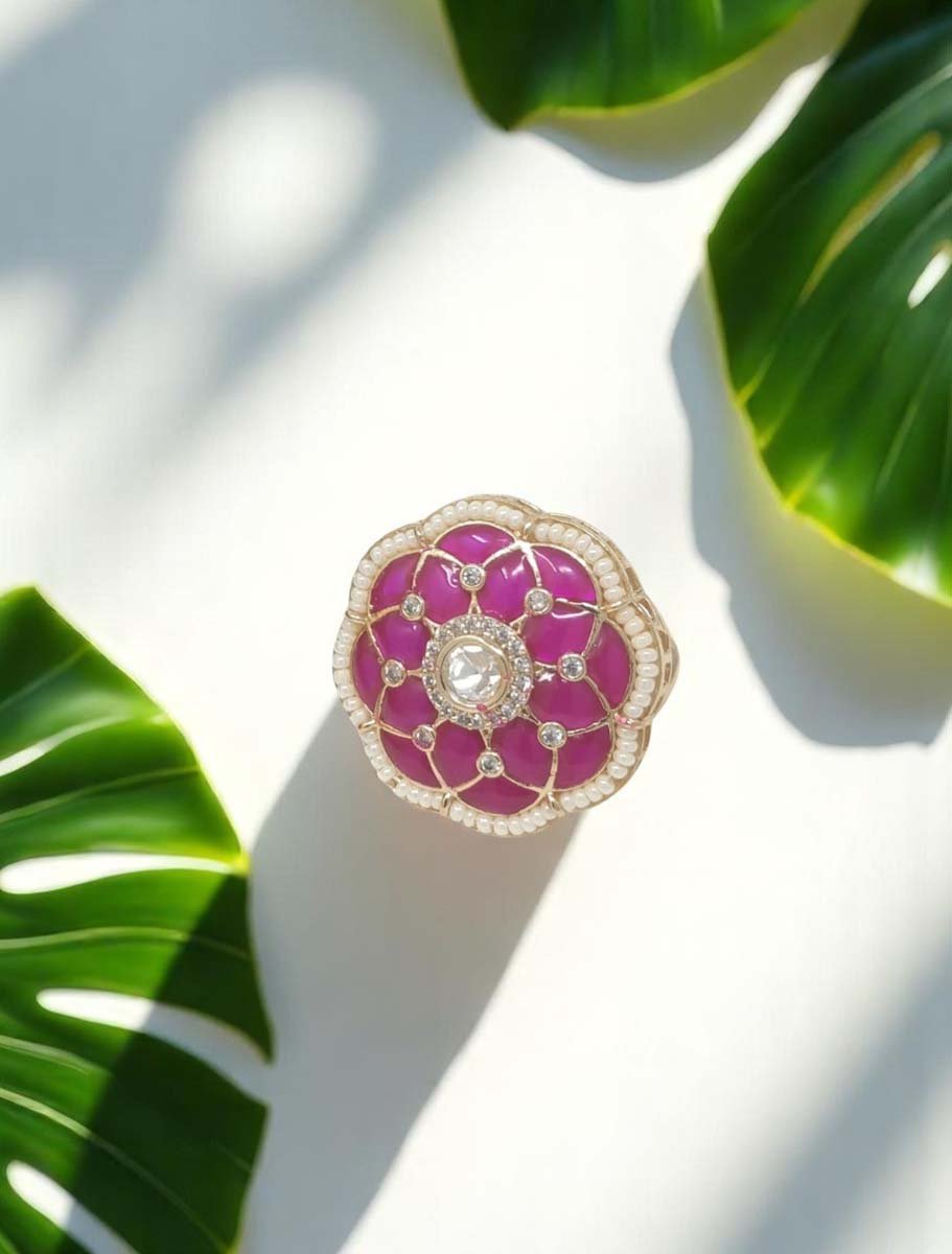 Round Shaped Meenakari Kundan Finger Ring