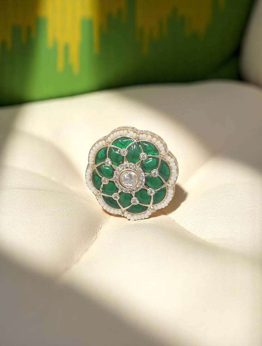 Round Shaped Meenakari Kundan Finger Ring