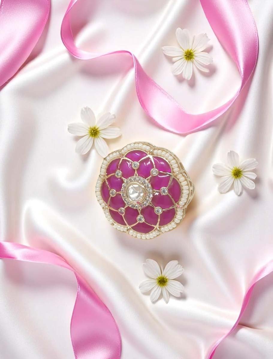 Round Shaped Meenakari Kundan Finger Ring