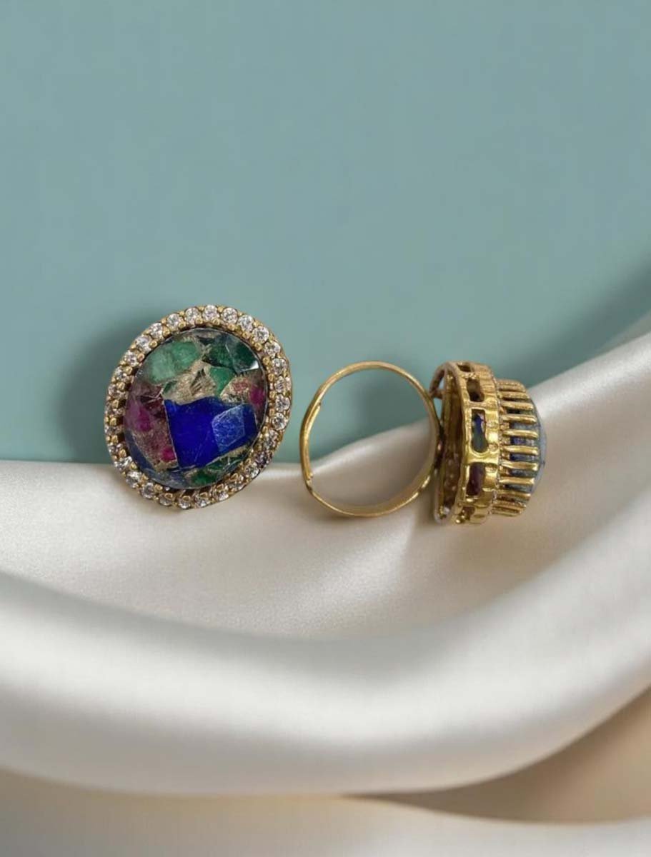 Oval Shaped Marble Stones Finger Rings