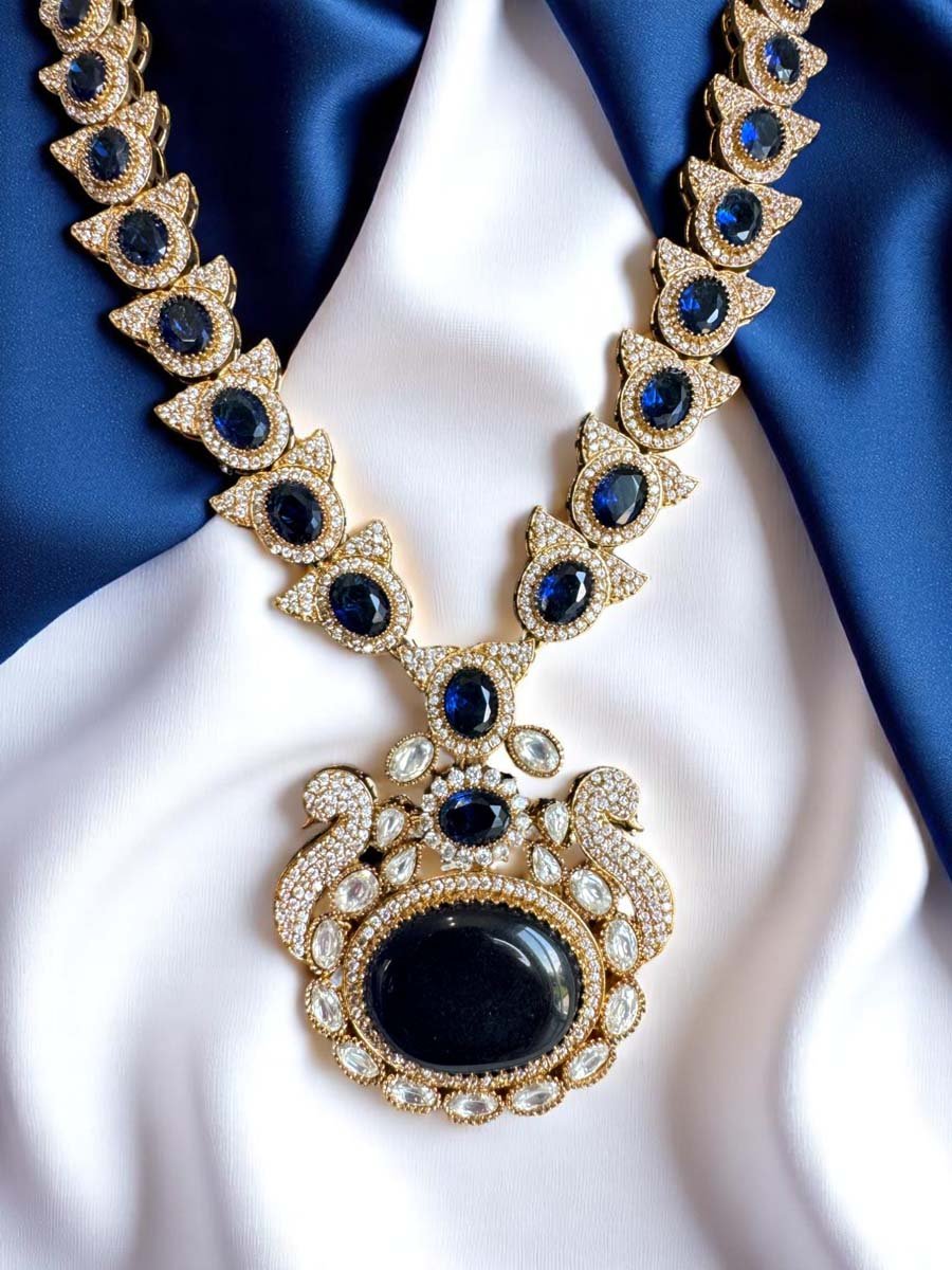 Sabyasachi Inspired Long  Necklace set with Monalisa Stones