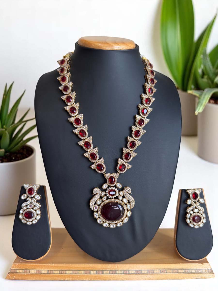 Sabyasachi Inspired Long  Necklace set with Monalisa Stones
