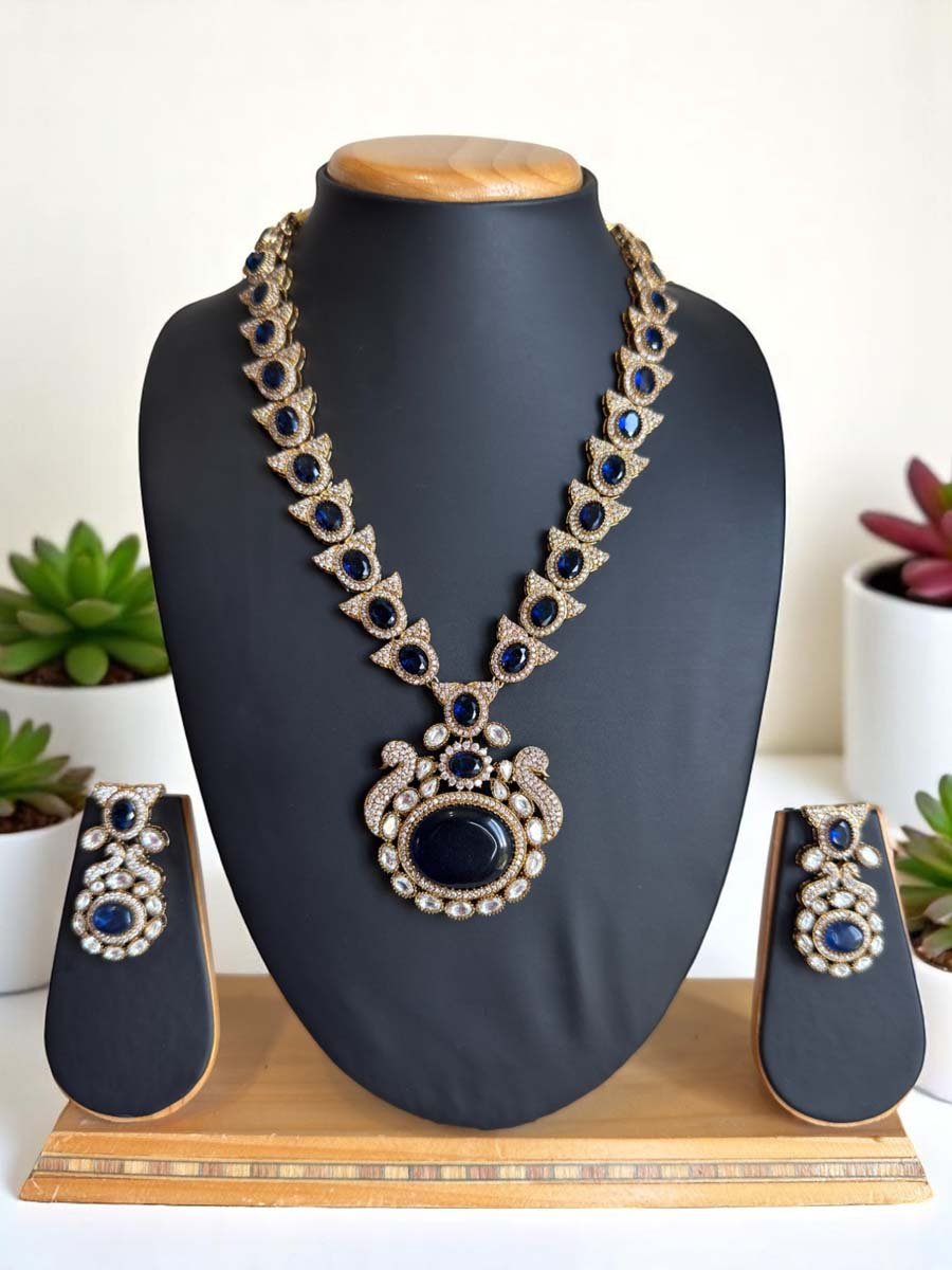 Sabyasachi Inspired Long  Necklace set with Monalisa Stones