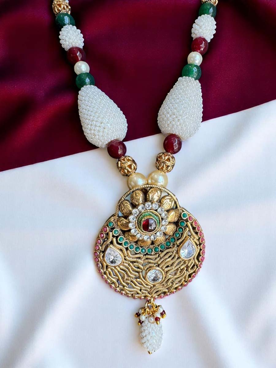 Matte Gold Finish Rajwadi Necklace Set