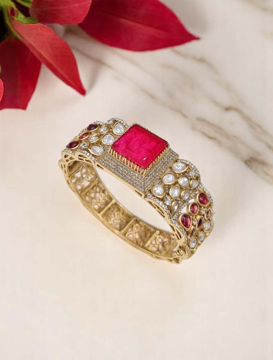 Sabyasachi Inspired Moissanite Polki Diamond Kada Bracelet