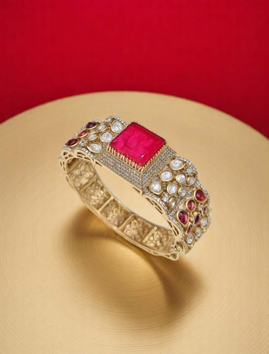 Sabyasachi Inspired Moissanite Polki Diamond Kada Bracelet