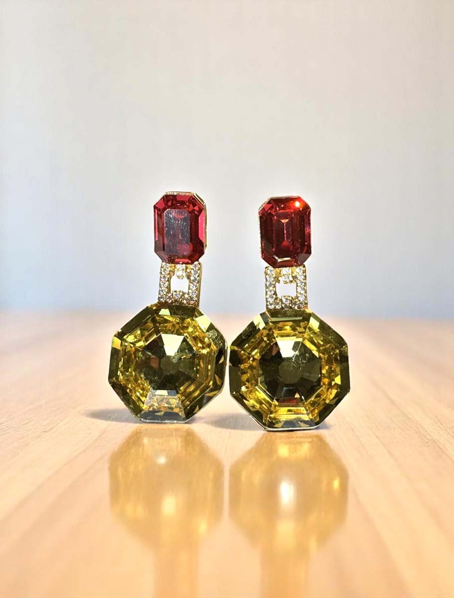 Deep Color Hexagon Swarovski Drop Earrings