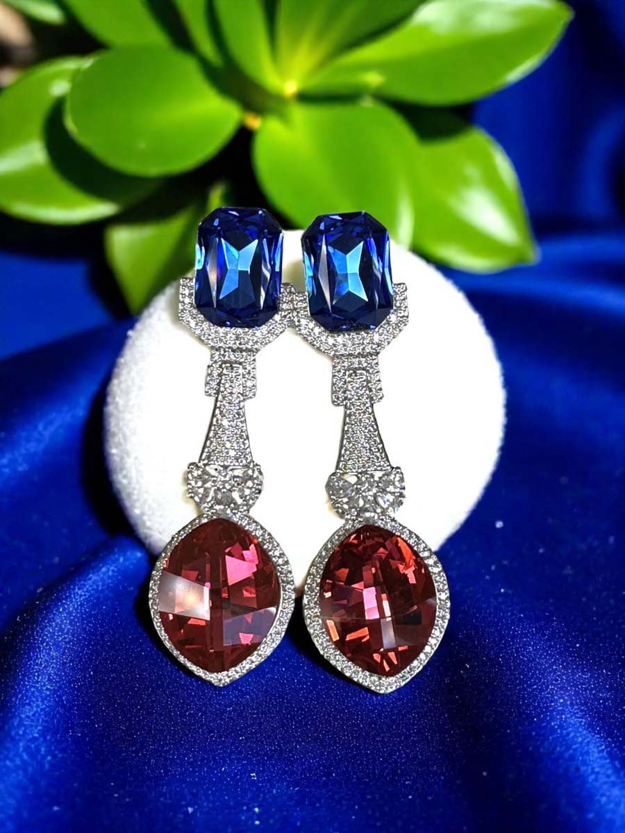 Bollywood Inspired Designer Swarovski Long Earrings (Rhodium)