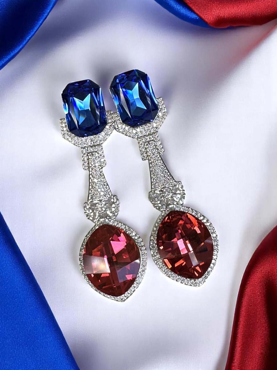 Bollywood Inspired Designer Swarovski Long Earrings (Rhodium)