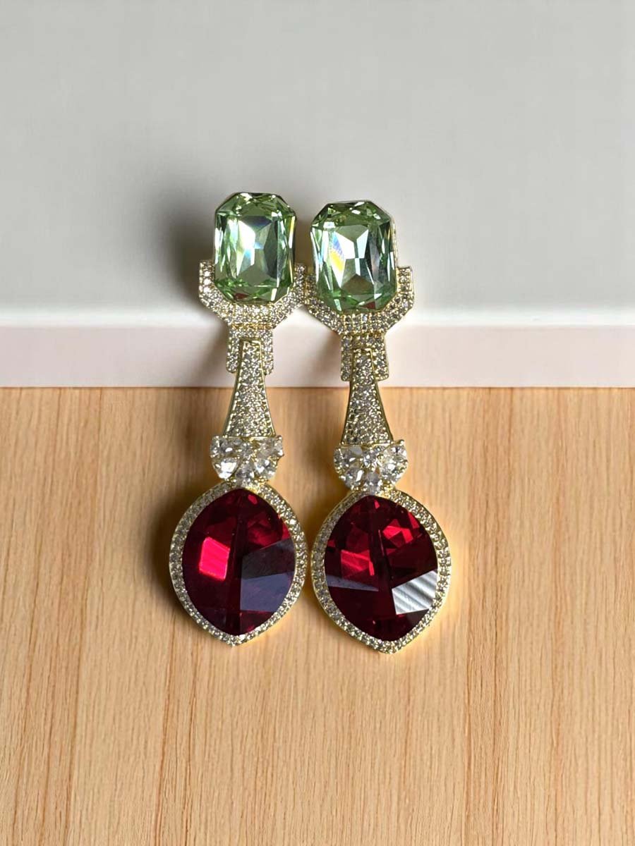 Bollywood Inspired Designer Swarovski Long Earrings (Gold Plated)