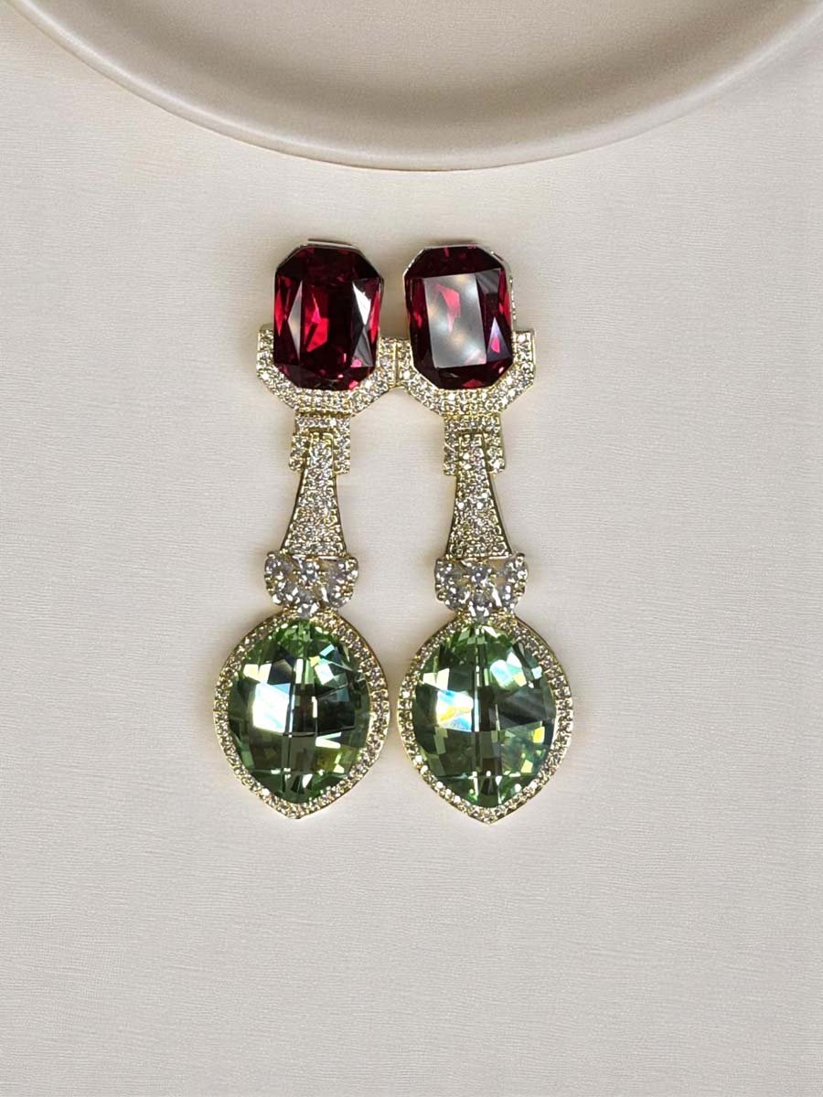 Bollywood Inspired Designer Swarovski Long Earrings (Gold Plated)