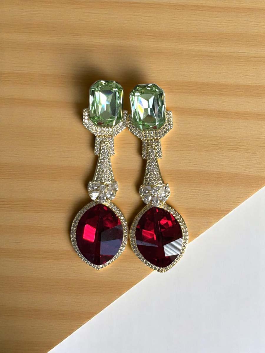 Bollywood Inspired Designer Swarovski Long Earrings (Gold Plated)