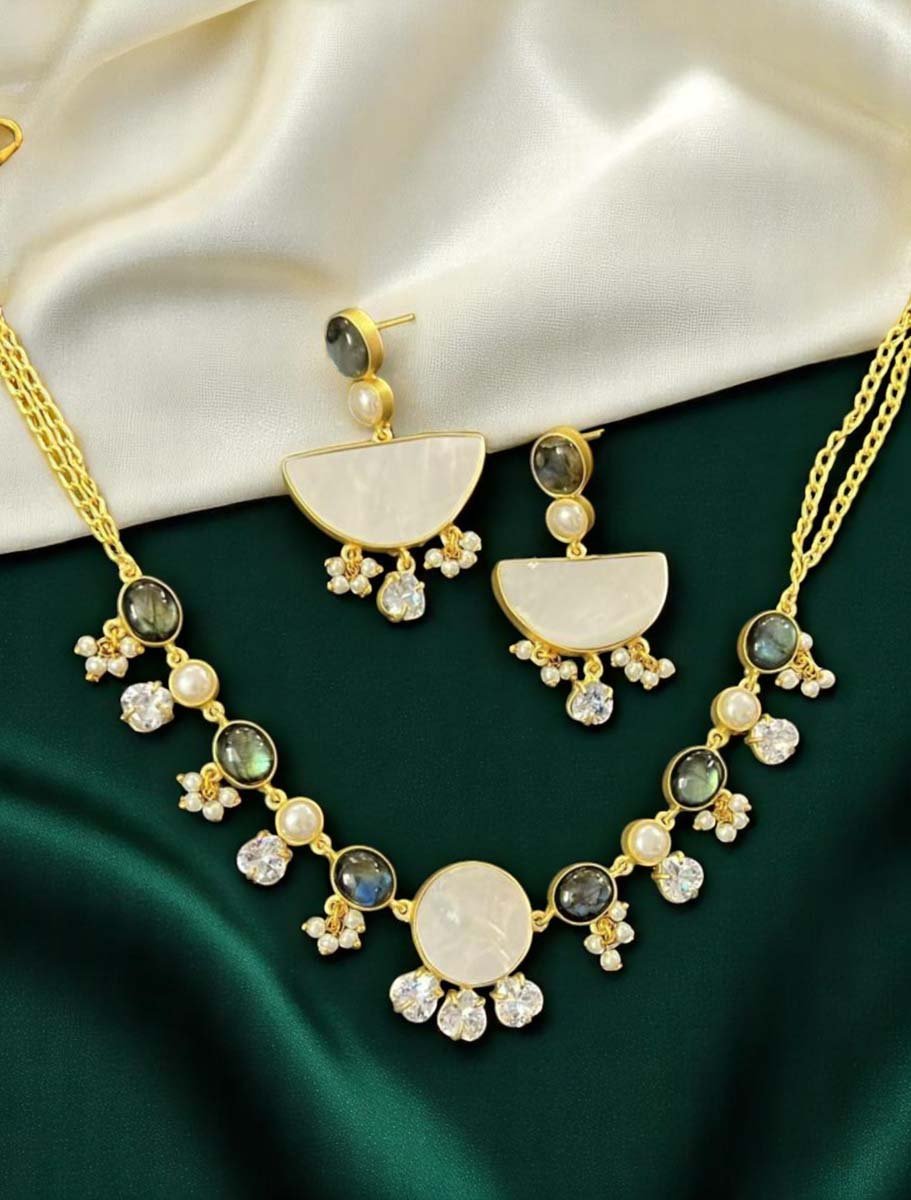 Natural Labrodorite Freshwater Pearls Necklace Set