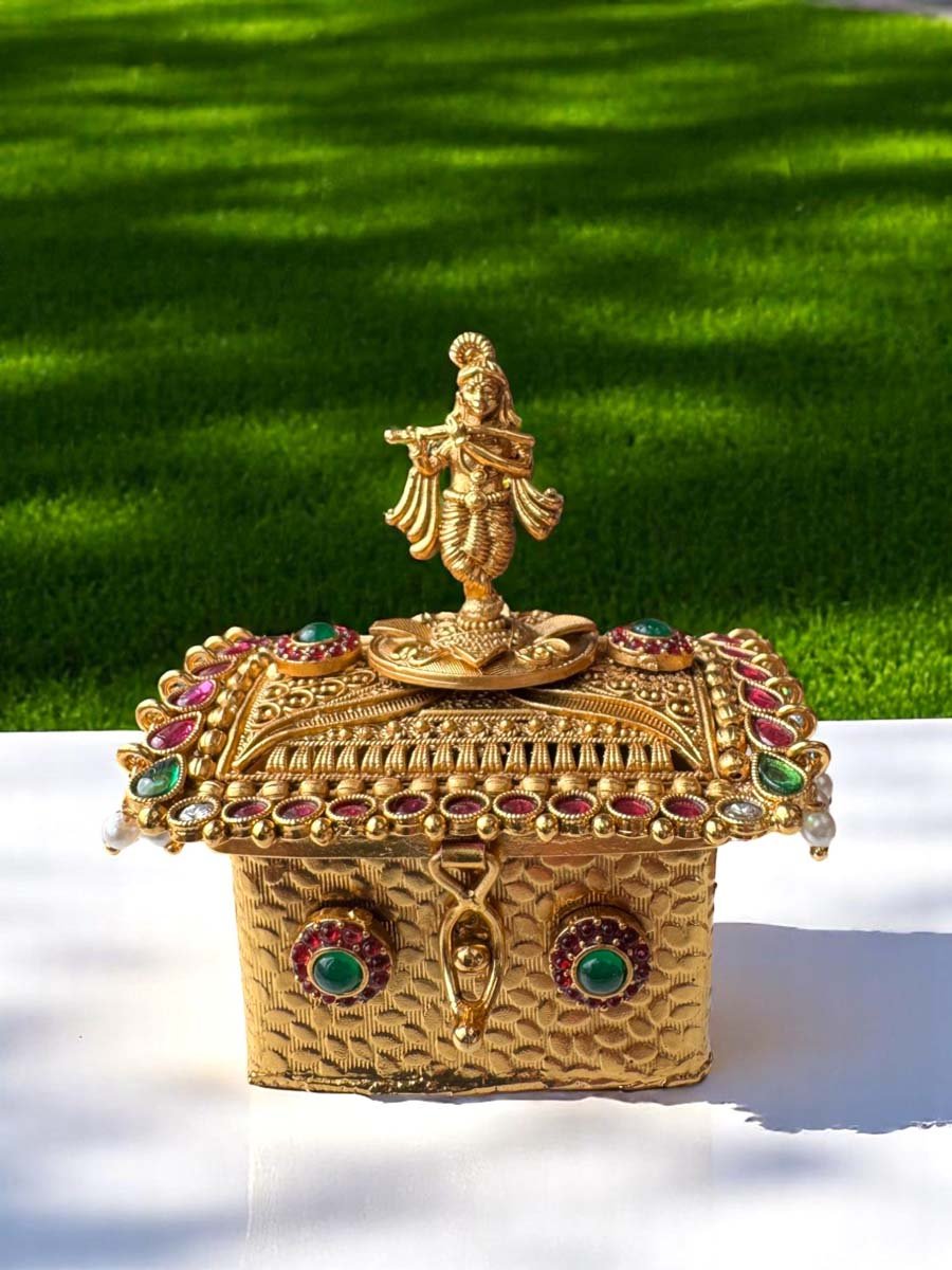 Designer Kumkum Box with Lord Krishna Idol