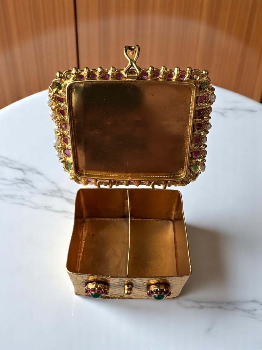 Designer Kumkum Box with Lord Krishna Idol