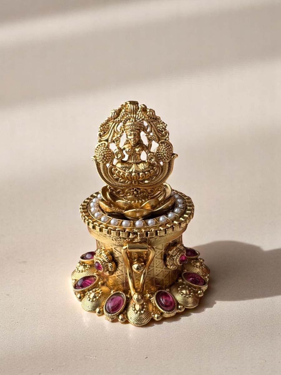Beautifully Crafted Gold Finished Kumkum Dabbi