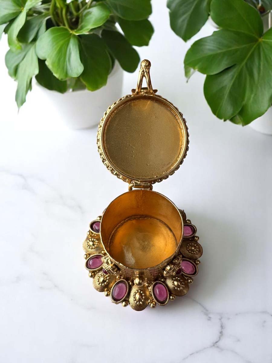 Beautifully Crafted Gold Finished Kumkum Dabbi