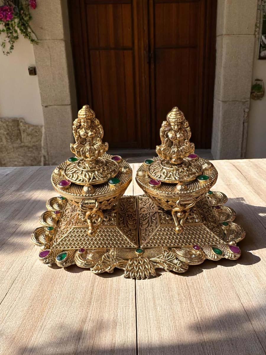 Dual Kumkum Box with Laxmi Ji Idol