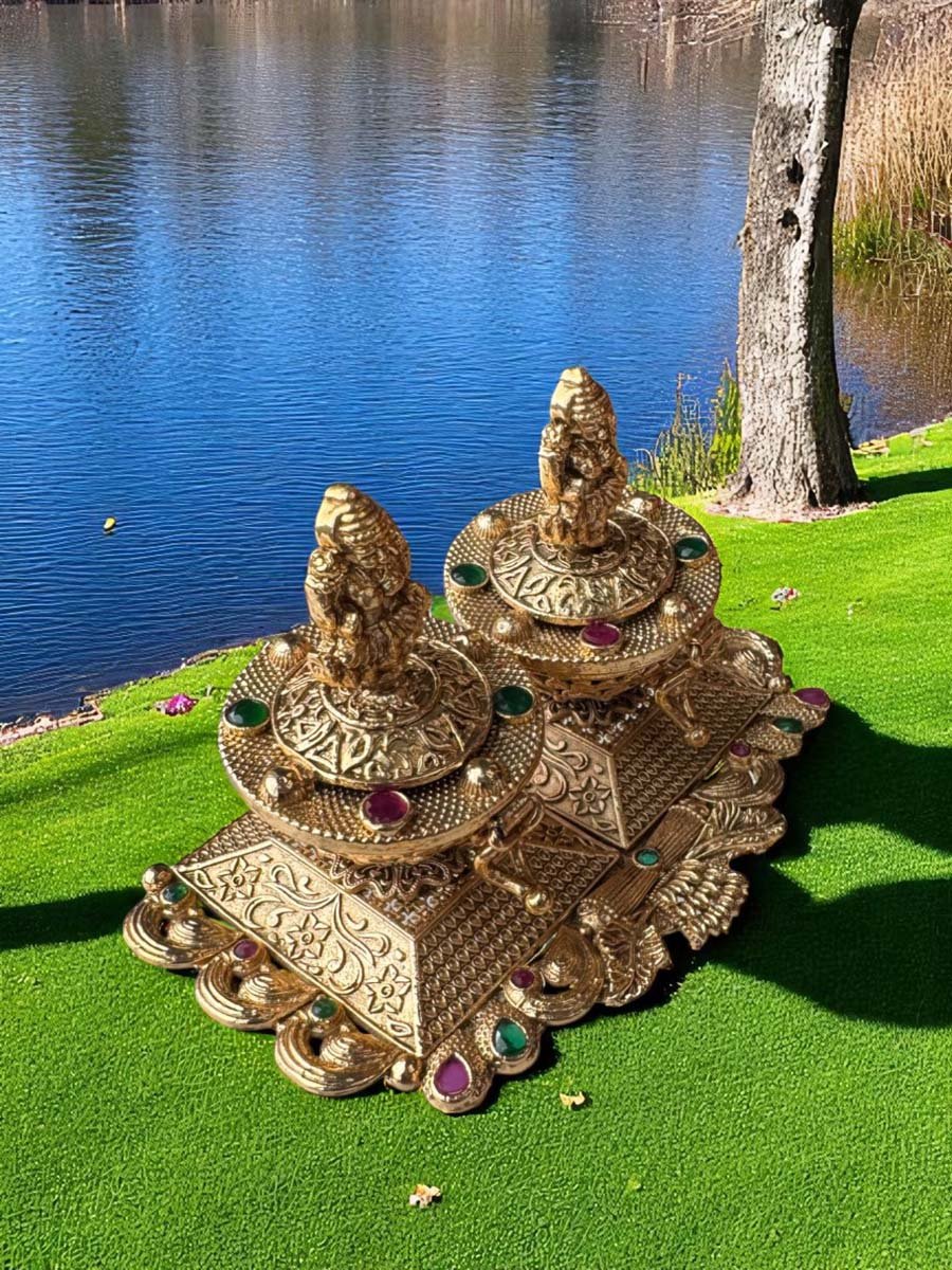 Dual Kumkum Box with Laxmi Ji Idol