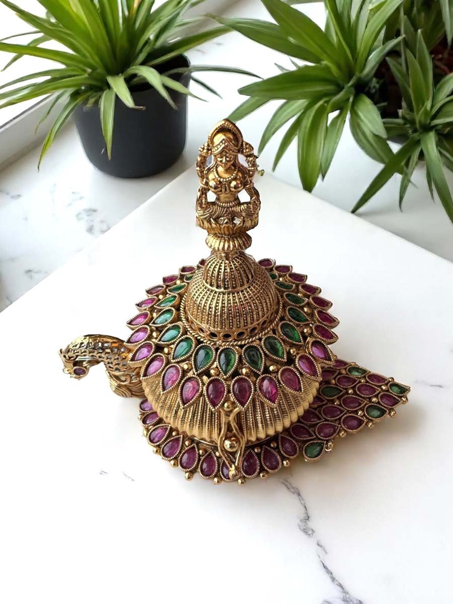 Temple Jewelry Inspired Peacock Shaped Kumkum Box