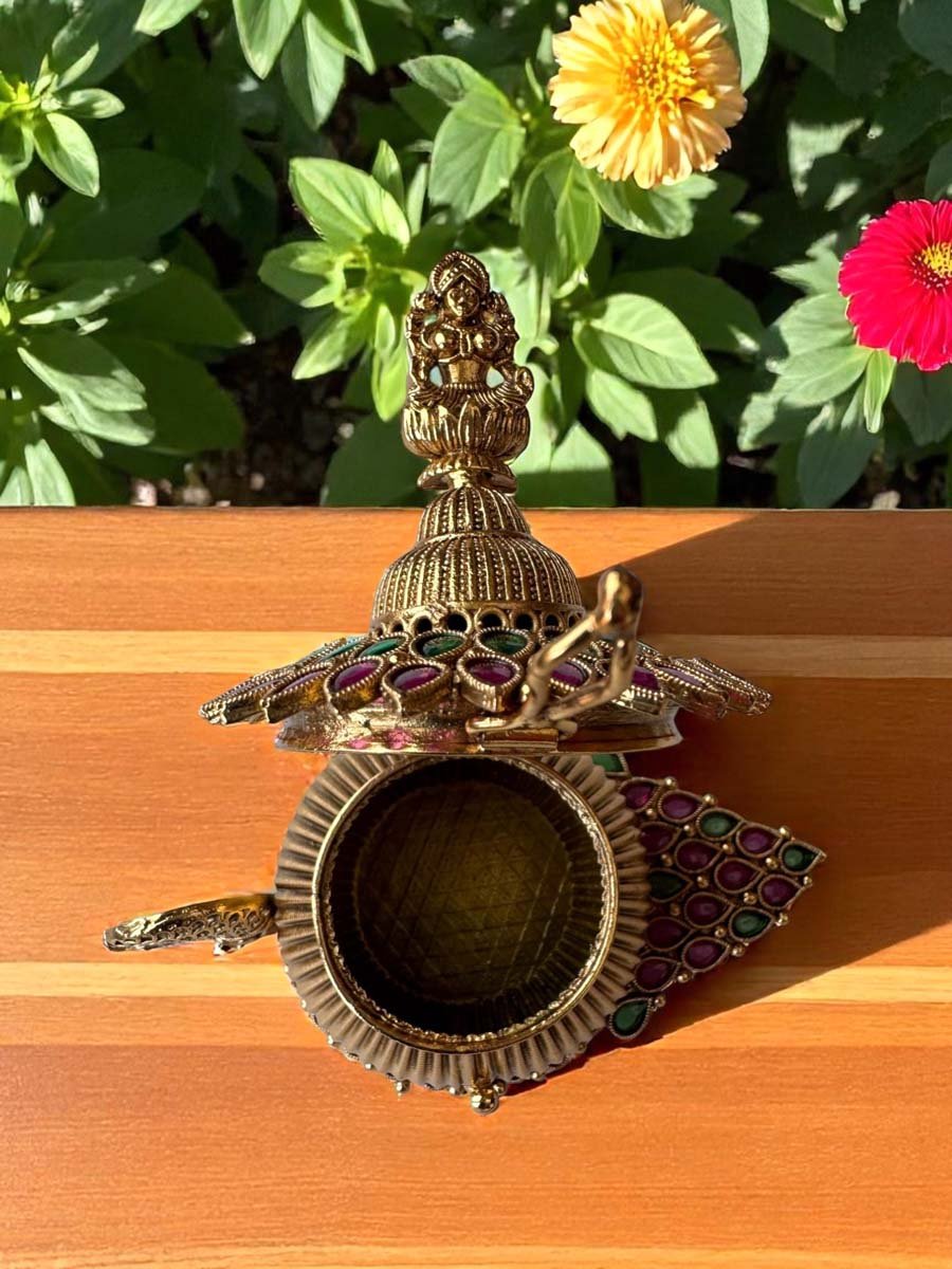 Temple Jewelry Inspired Peacock Shaped Kumkum Box