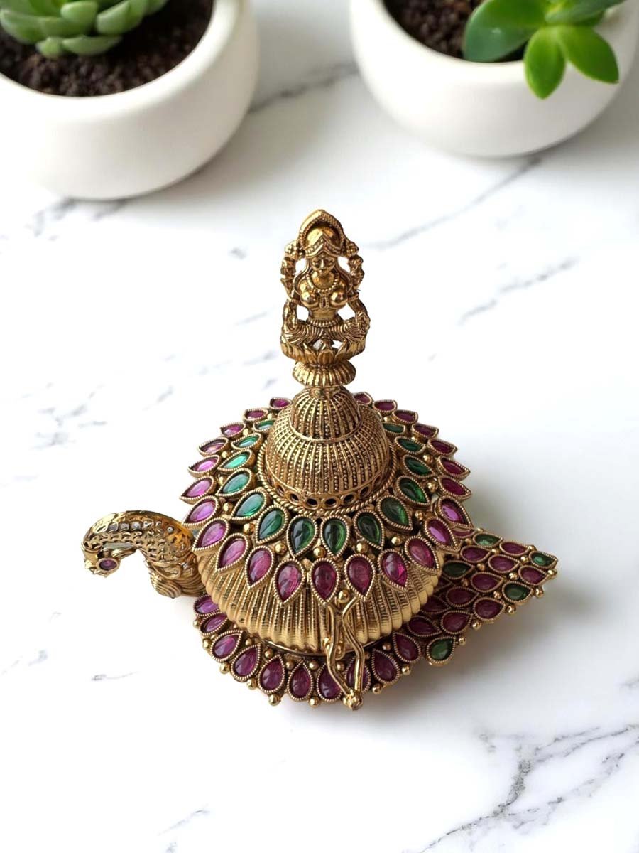 Temple Jewelry Inspired Peacock Shaped Kumkum Box